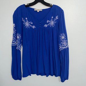 Ann Taylor LOFT blue v-neck peasant blouse - S